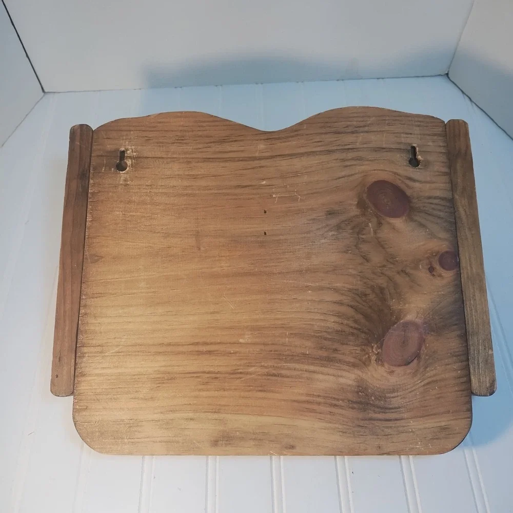 Vintage Wood Apple 2 Slot Wall Mail Bill Sorter Hanging Key Rack Cottage Rustic